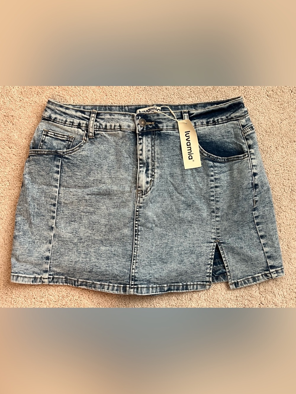 Luvamia Washed Light Blue Denim Skort with Front Slit